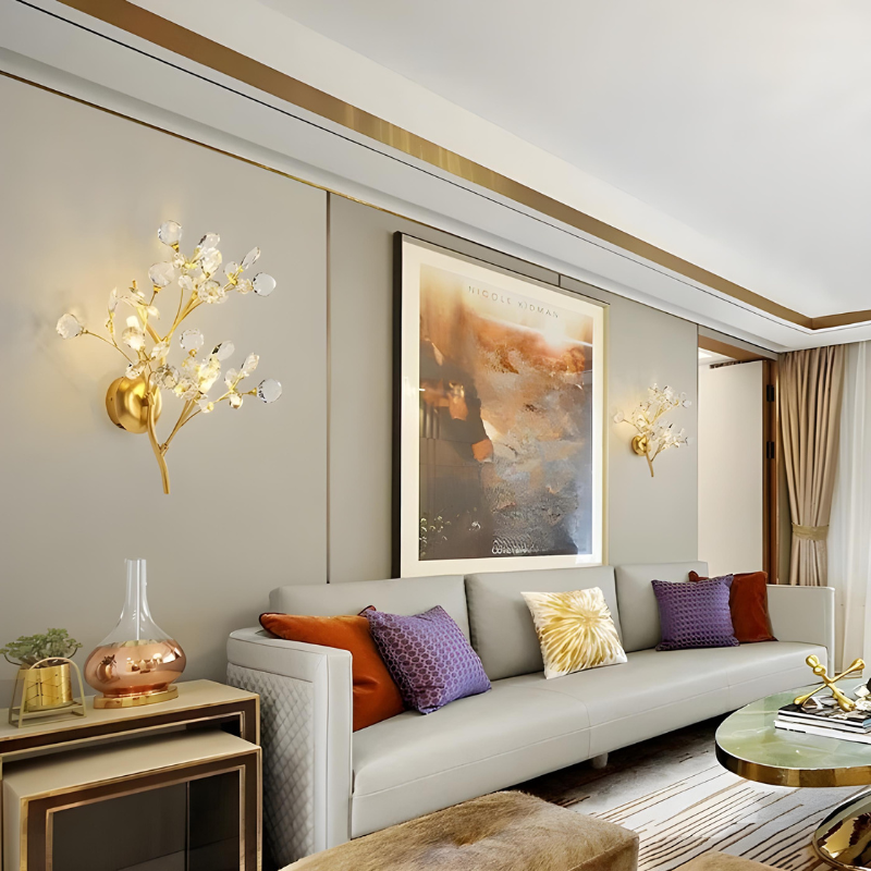 Applique Murale Cristal Design Moderne Haut de Gamme pour Salon | Branche Dorée