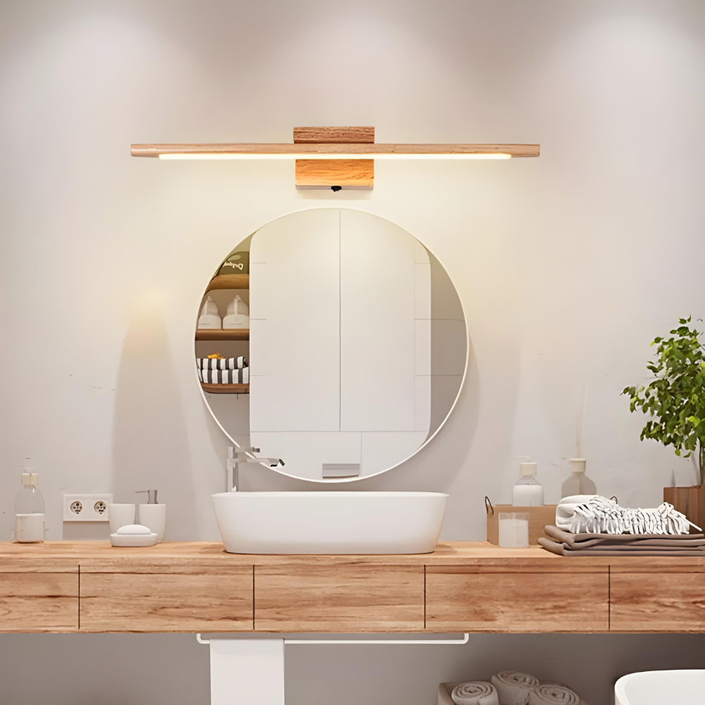 Applique Murale Salle de Bain avec Interrupteur en Bois Massif