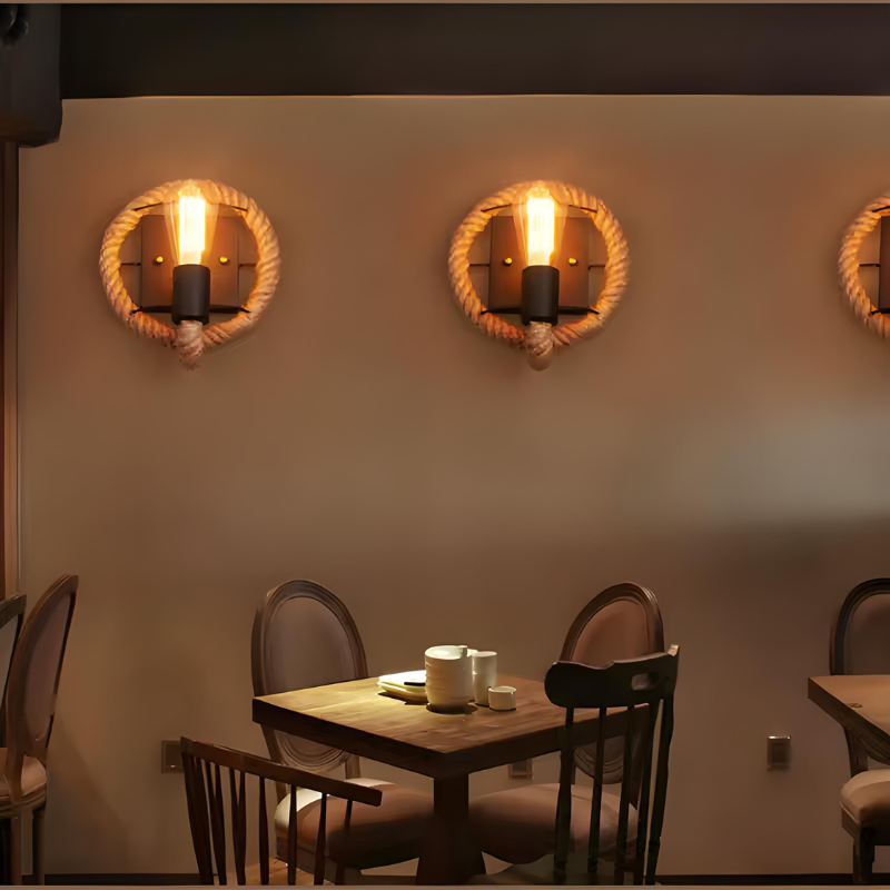 Applique Murale Industrielle Vintage en Corde de Chanvre