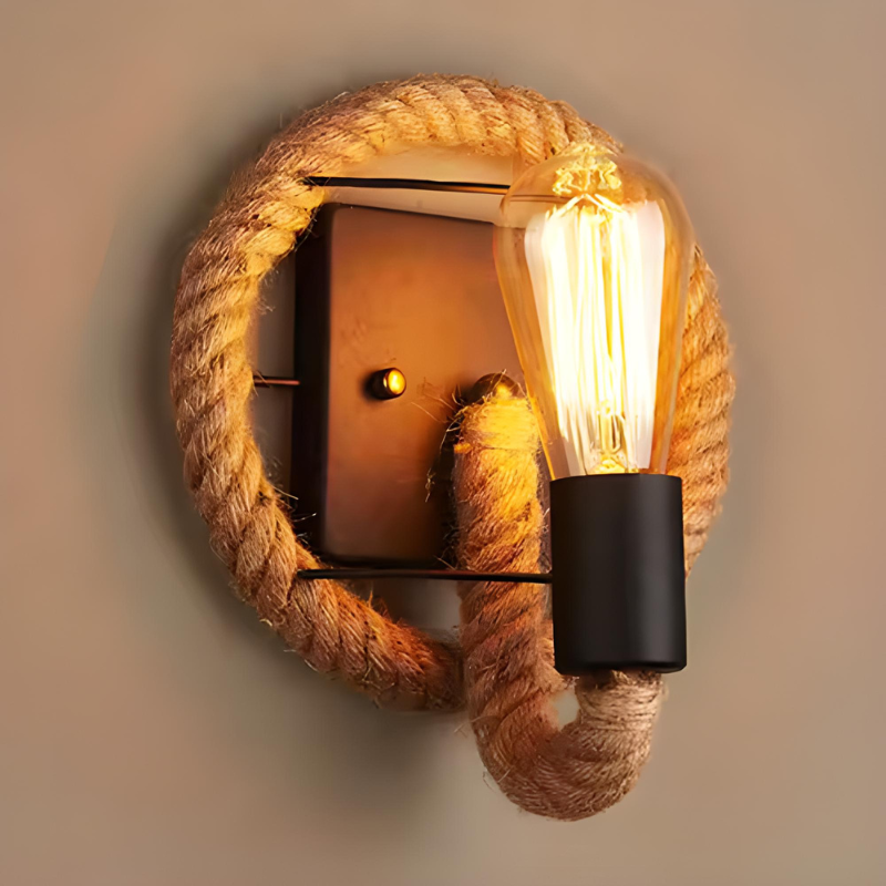 Applique Murale Industrielle Vintage en Corde de Chanvre