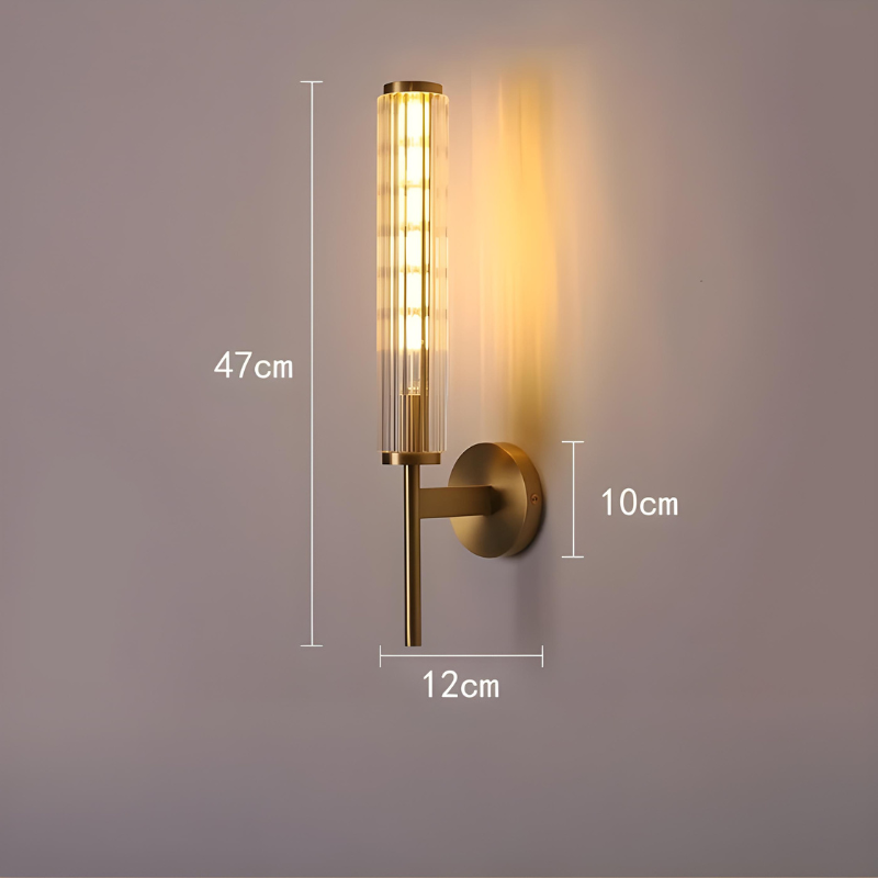 Applique Murale LED Haut de Gamme en Laiton Doré et Verre Strié