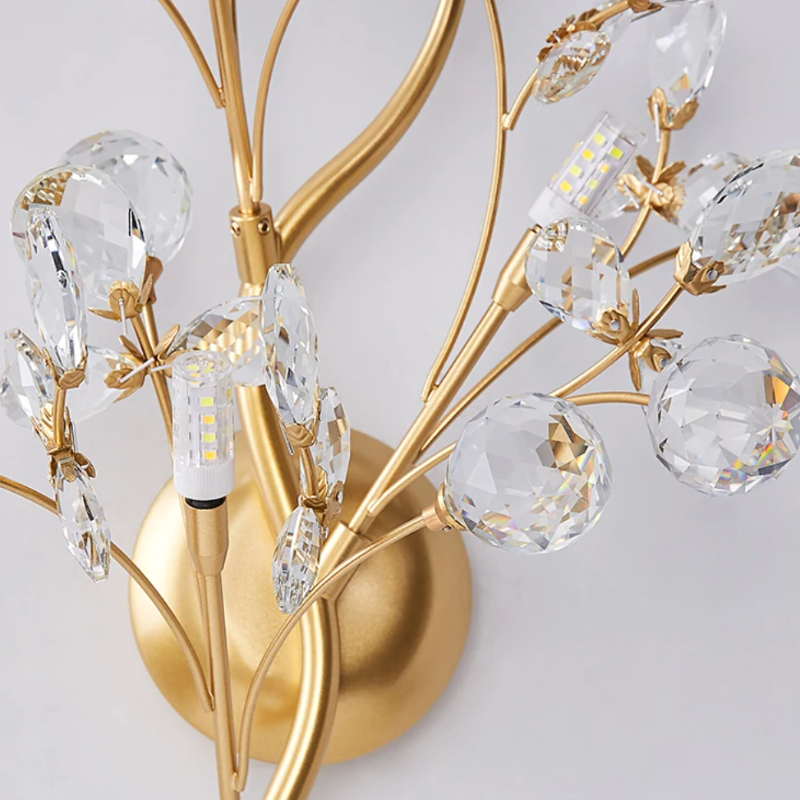 Applique Murale Cristal Design Moderne Haut de Gamme pour Salon | Branche Dorée