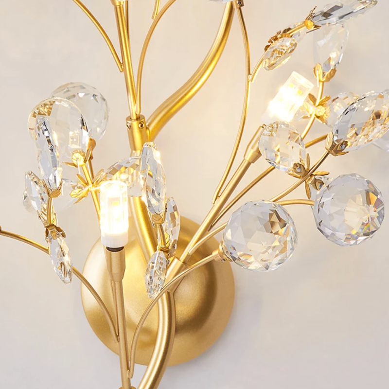 Applique Murale Cristal Design Moderne Haut de Gamme pour Salon | Branche Dorée