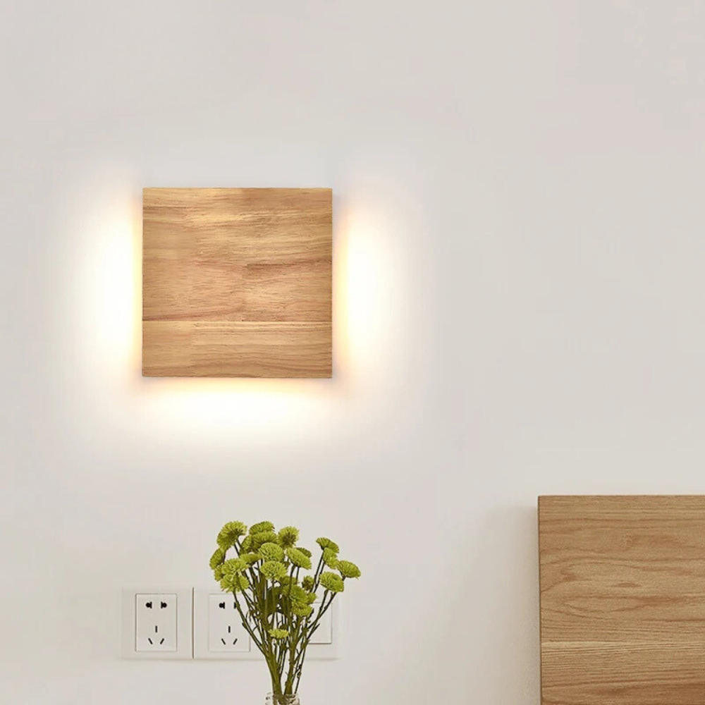 Applique Murale LED Chambre Scandinave en Bois Naturel