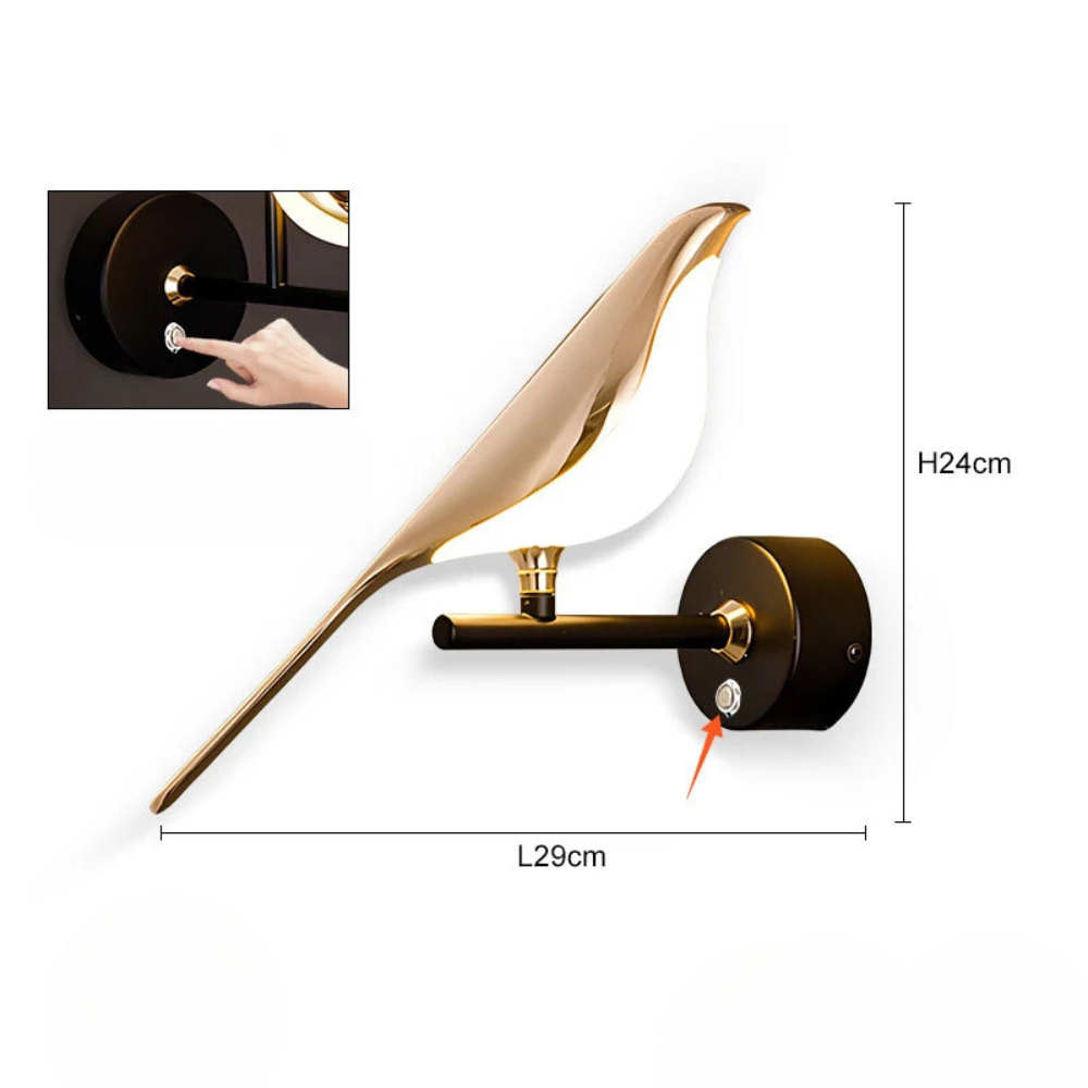 Applique Murale avec Interrupteur LED rotative 360° | Oiseau
