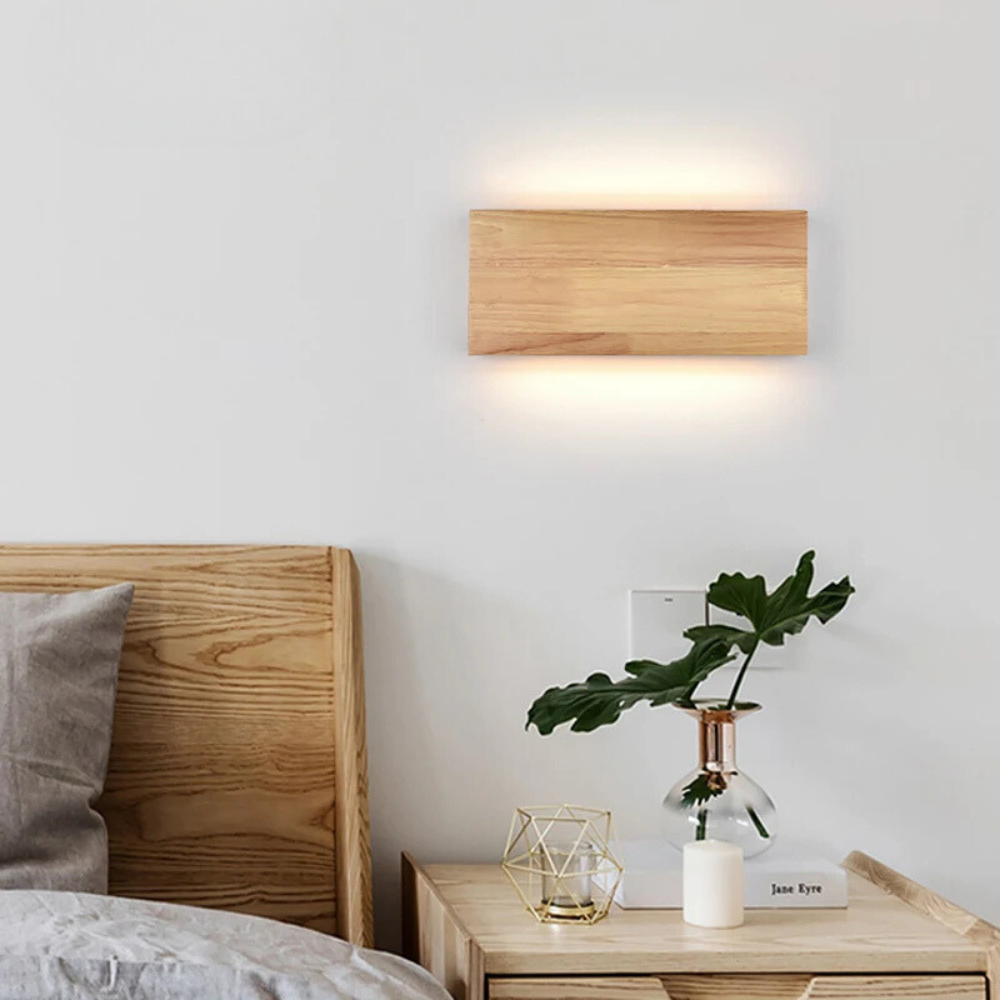 Applique Murale LED Chambre Scandinave en Bois Naturel