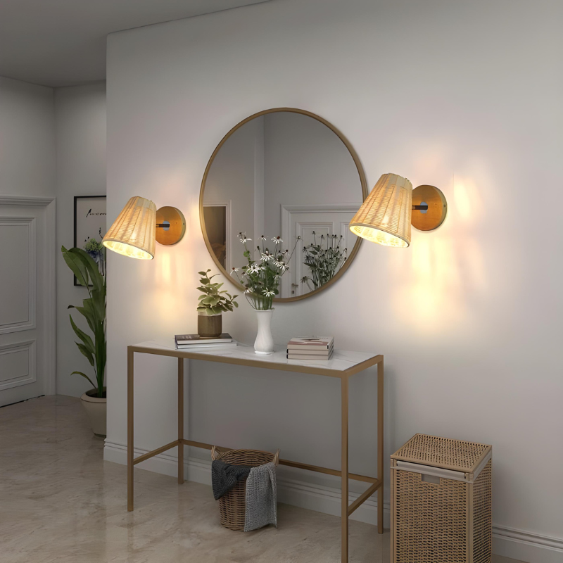 Applique Murale en Rotin Nordique et Rotative | Tissée à la Main