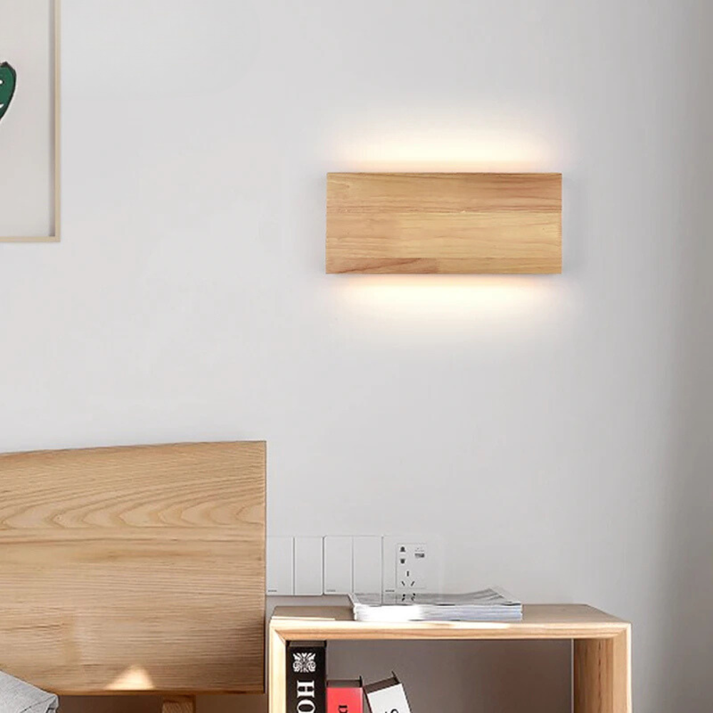 Applique Murale LED Chambre Scandinave en Bois Naturel
