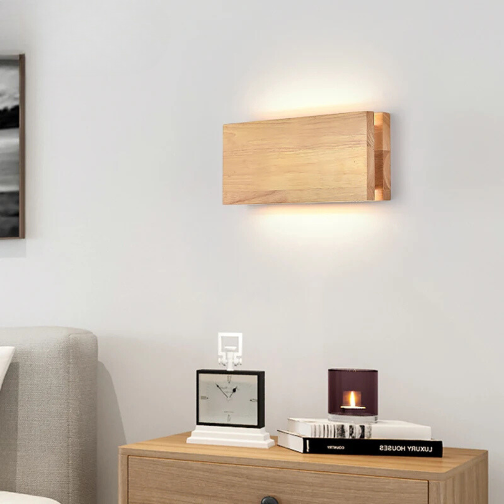 Applique Murale LED Chambre Scandinave en Bois Naturel