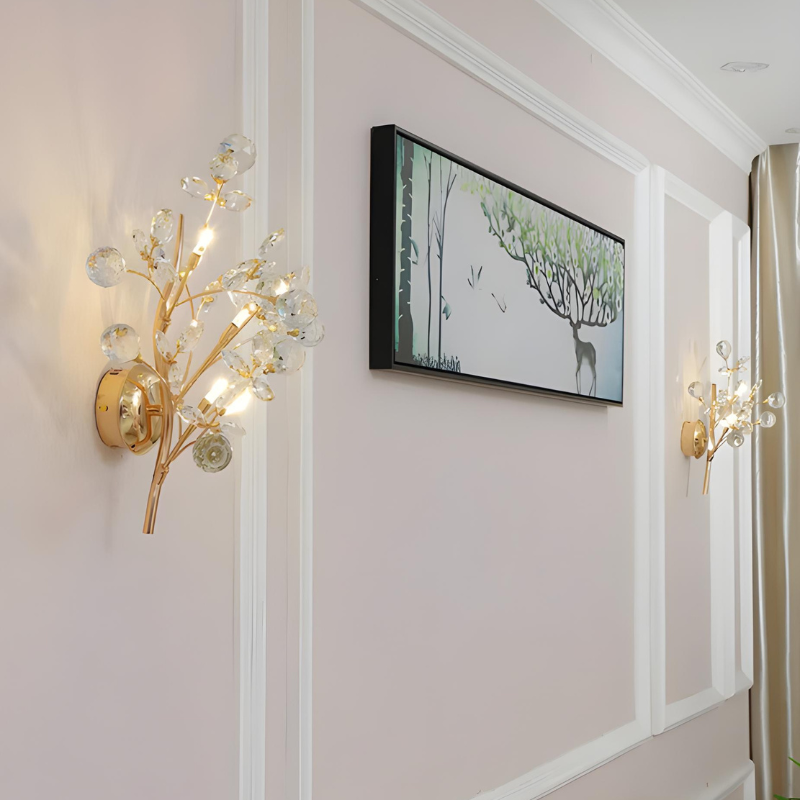 Applique Murale Cristal Design Moderne Haut de Gamme pour Salon | Branche Dorée