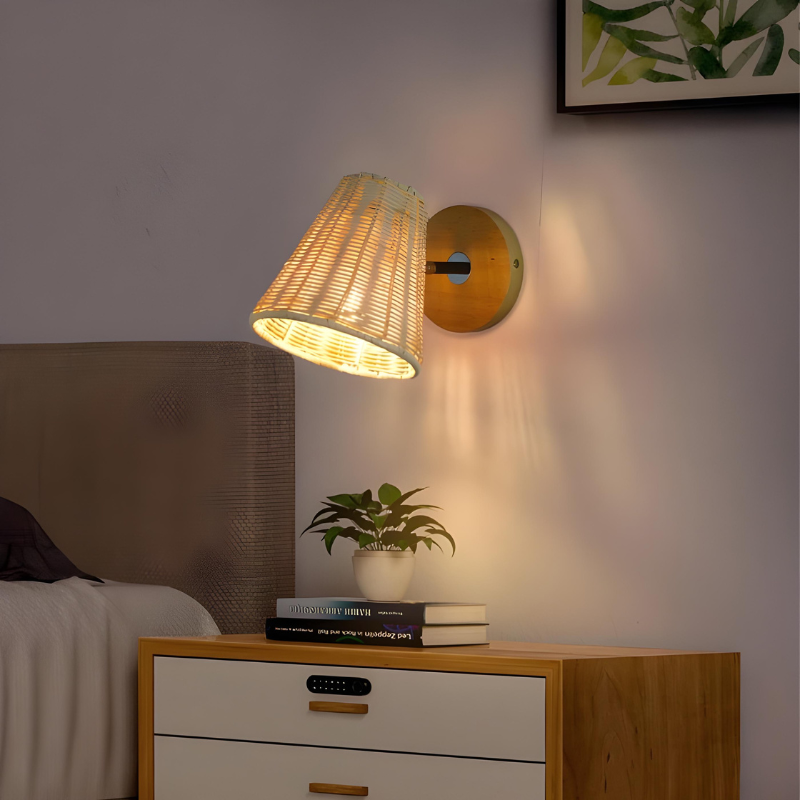 Applique Murale en Rotin Nordique et Rotative | Tissée à la Main