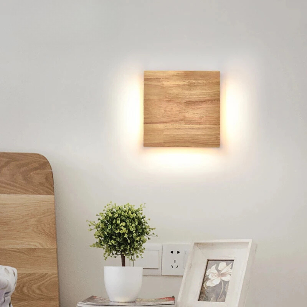 Applique Murale LED Chambre Scandinave en Bois Naturel