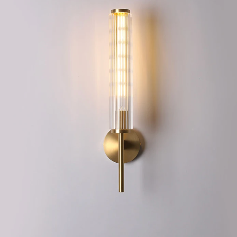 Applique Murale LED Haut de Gamme en Laiton Doré et Verre Strié
