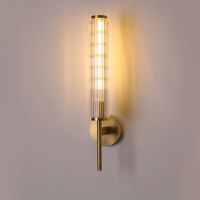 Applique Murale LED Haut de Gamme en Laiton Doré et Verre Strié