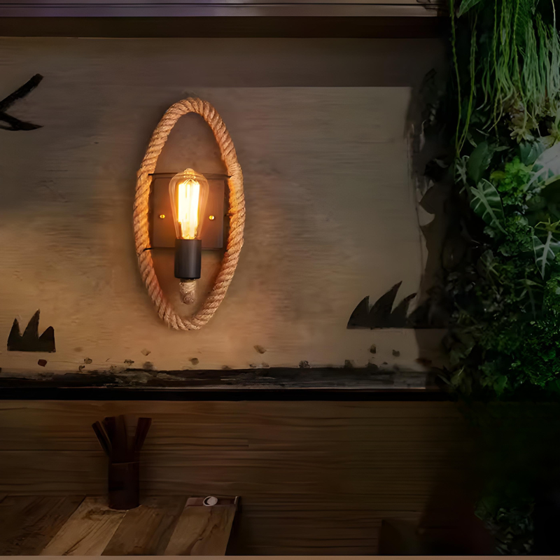 Applique Murale Industrielle Vintage en Corde de Chanvre